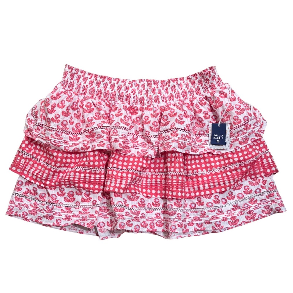 Roller Rabbit Target Red White Floral Tiered Smocked Mini Skirt Plus XXL NWT